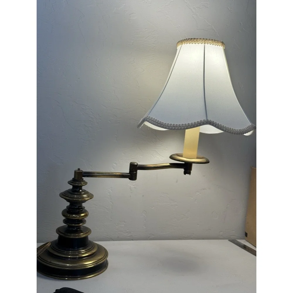 Vintage Solid Brass Metal  Hollywood Regency Style Table Lamp Heavy Armed Extend
